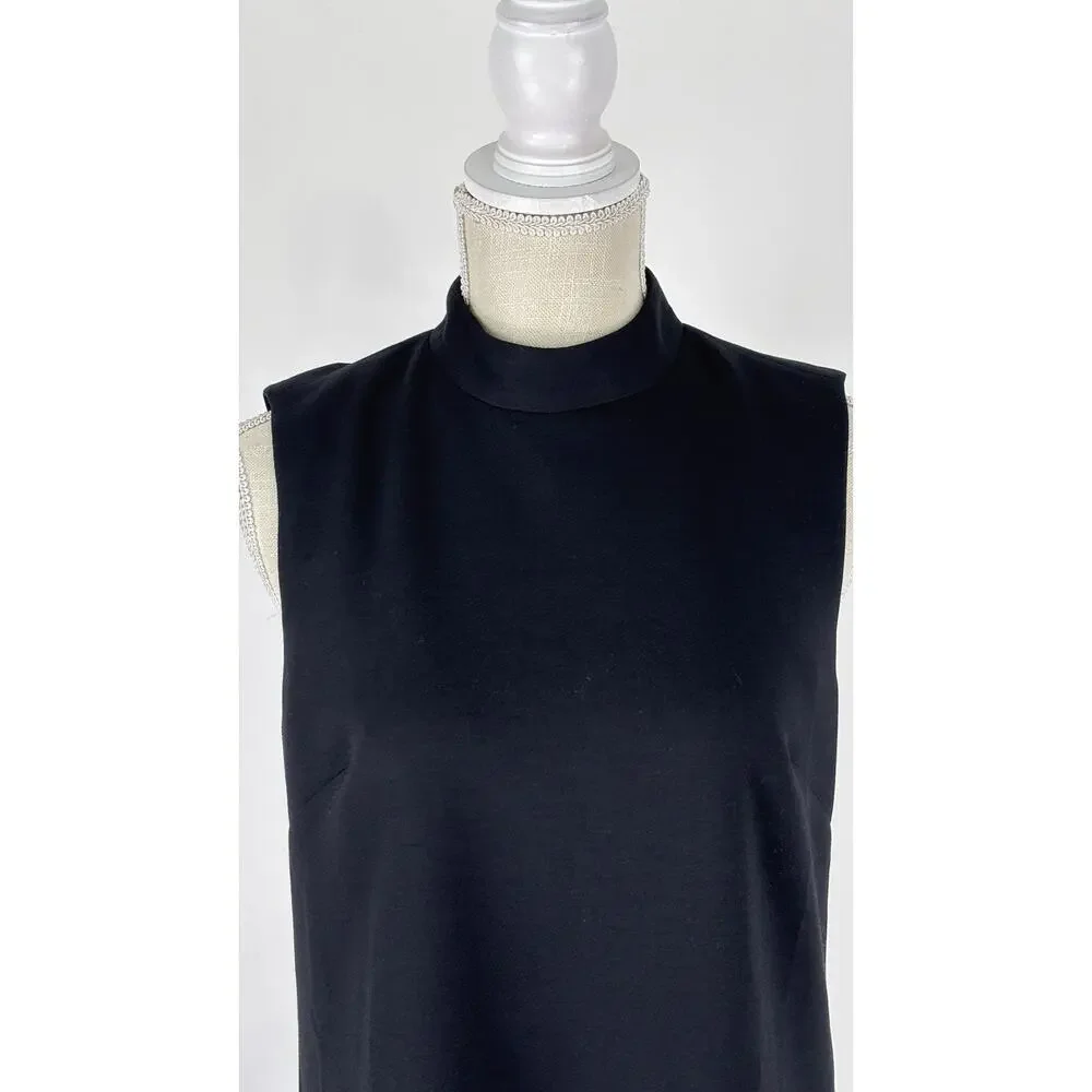 Ann Taylor Sleeveless Mock Neck Shift Dress Double Knit Black Womens Size 6 New